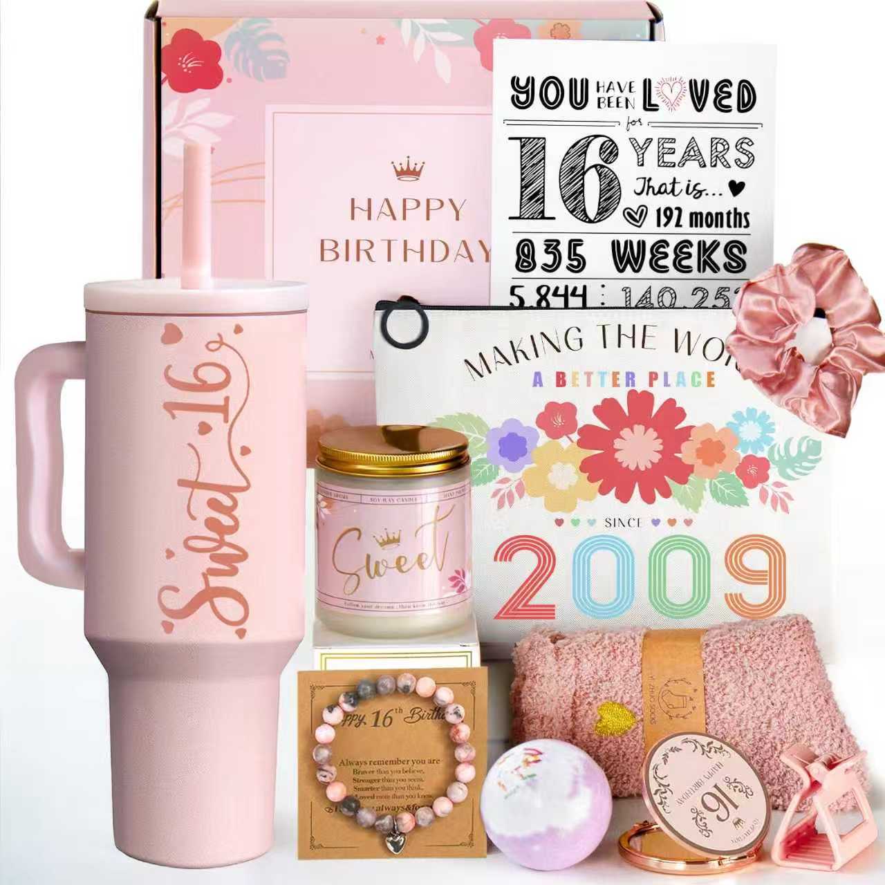 11 Pieces Sweet 16 Gifts for Girls - 16th Birthday Party Decorations | Pink | Unique Sweet Sixteen Gift | For Teen Girl, Daughter, Niece, Granddaughter